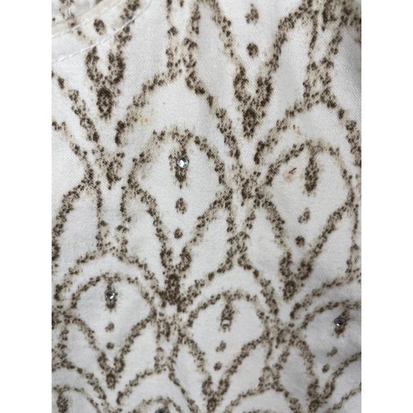 Chicos Pants Womens Size 1.5 (10) White Gold Art Deco Print Embellished Cropped - Picture 9 of 13